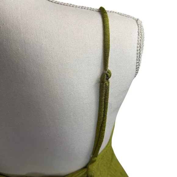 Lulu Chartreuse Green Faux Wrap Midi Dress Tie Back Size Medium D14100 - Picture 13 of 16